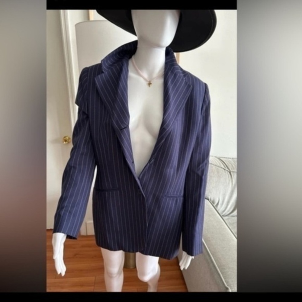 Vintage Preppy Pinstripe Blue 90’s Corporate Office Blazer Size 10